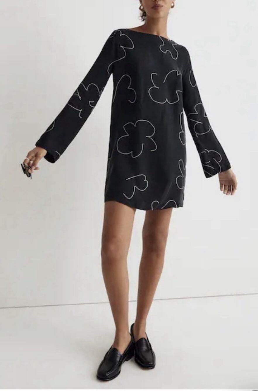 Madewell Shift Mini Dress Floral Bell Sleeve Size L